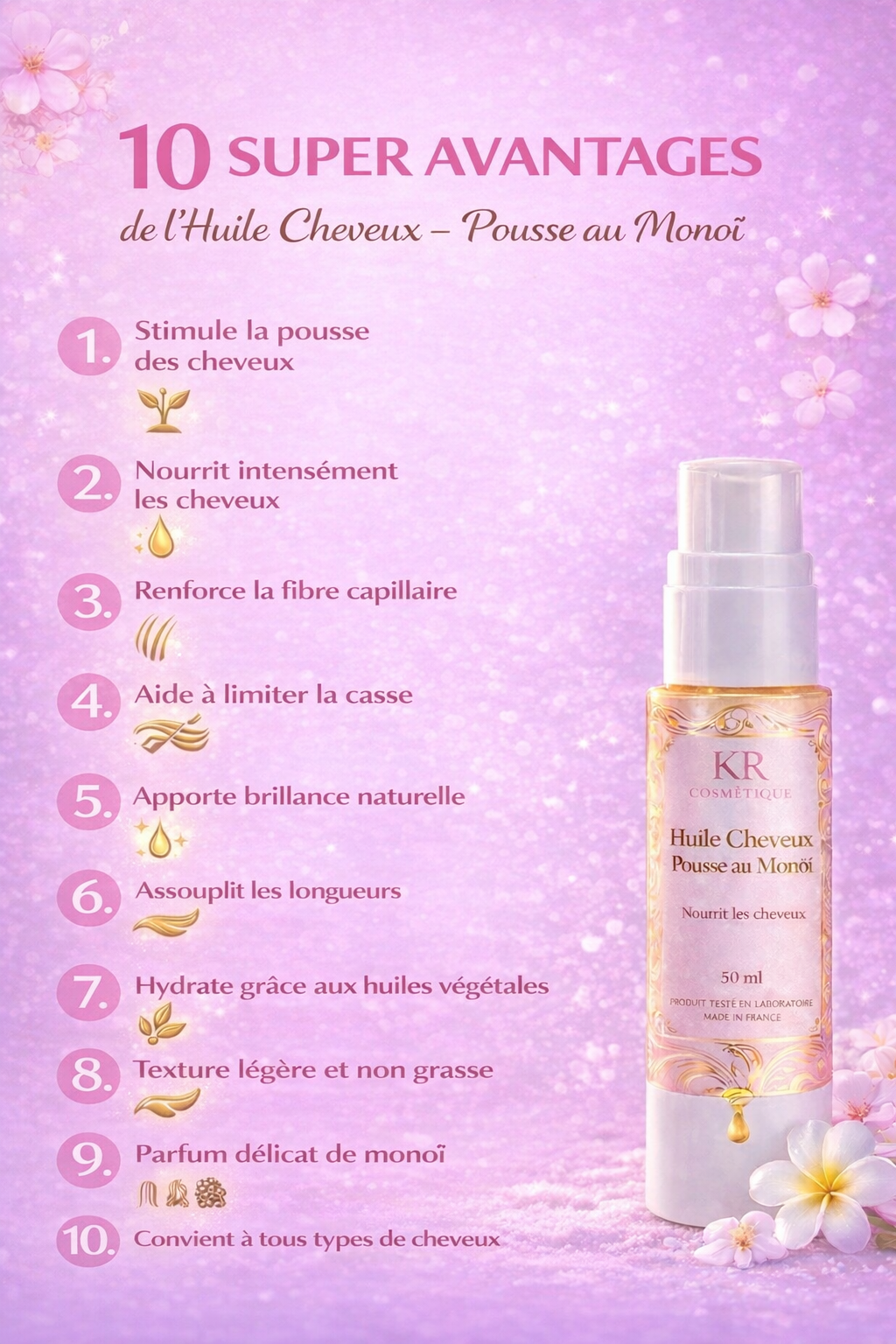 🌿 Huile Pousse Cheveux – Monoï